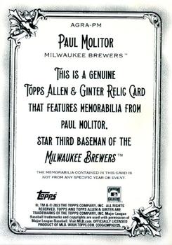 2023 Topps Allen & Ginter - Allen & Ginter Full-Size Relics Series A #AGRA-PM Paul Molitor Back
