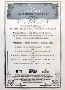 2023 Topps Allen & Ginter - A&G Rip Cards #RC-YD Yu Darvish Back