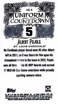 2023 Topps Allen & Ginter - Uniform Countdown #UC-5 Albert Pujols Back