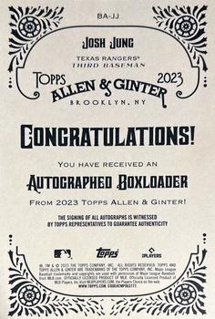 2023 Topps Allen & Ginter - A&G Boxloader Autographs #BA-JJ Josh Jung Back