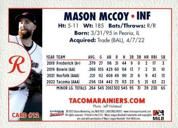 2023 Choice Tacoma Rainiers #12 Mason McCoy Back