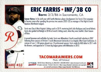 2023 Choice Tacoma Rainiers #33 Eric Farris Back