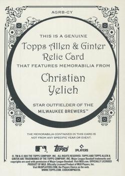 2023 Topps Allen & Ginter - Allen & Ginter Full-Size Relics Series B #AGRB-CY Christian Yelich Back
