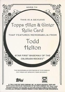 2023 Topps Allen & Ginter - Allen & Ginter Full-Size Relics Series B #AGRB-TH Todd Helton Back