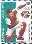 1989 St. Vincent Rookie Postage Stamps - +10¢ California Earthquake Relief Fund #NNO Johnny Bench Front