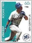 1989 St. Vincent Rookie Postage Stamps - +10¢ California Earthquake Relief Fund #NNO Ken Griffey Jr. Front