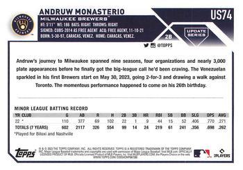 2023 Topps Update - Gold Foil #US74 Andruw Monasterio Back