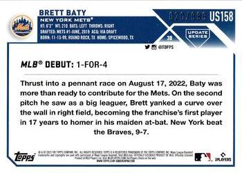 2023 Topps Update - Blue Foil #US158 Brett Baty Back