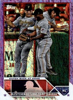 2023 Topps Update - Purple Foil #US69 Cutch Back at Home (Connor Joe / Andrew McCutchen) Front