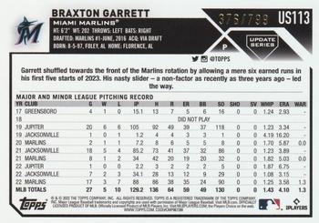 2023 Topps Update - Purple Foil #US113 Braxton Garrett Back
