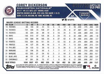 2023 Topps Update - Purple Foil #US140 Corey Dickerson Back