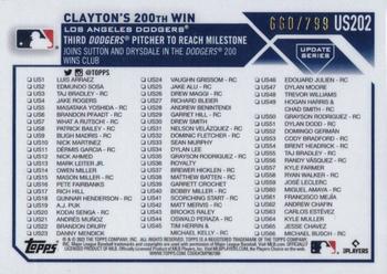 2023 Topps Update - Purple Foil #US202 Clayton's 200th Win Back