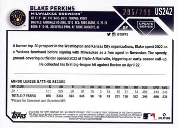 2023 Topps Update - Purple Foil #US242 Blake Perkins Back