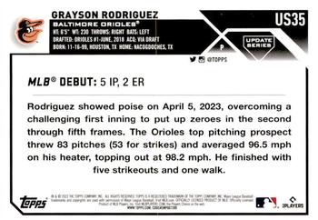 2023 Topps Update - Green Foil #US35 Grayson Rodriguez Back