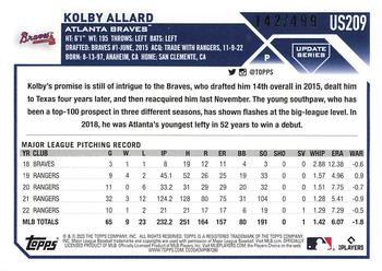 2023 Topps Update - Green Foil #US209 Kolby Allard Back
