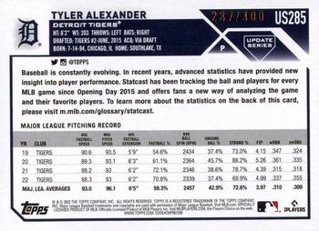 2023 Topps Update - Advanced Stat #US285 Tyler Alexander Back