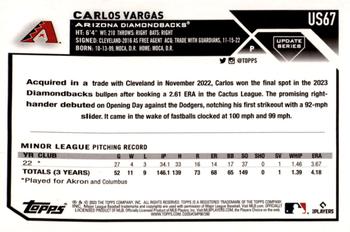 2023 Topps Update - Orange Foil #US67 Carlos Vargas Back