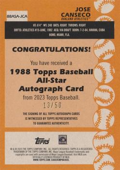 2023 Topps Update - 1988 Topps Baseball 35th Anniversary All-Stars Autographs Black #88ASA-JCA Jose Canseco Back