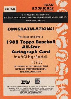 2023 Topps Update - 1988 Topps Baseball 35th Anniversary All-Stars Autographs Red #88ASA-IR Ivan Rodriguez Back