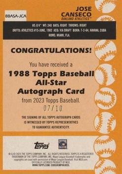 2023 Topps Update - 1988 Topps Baseball 35th Anniversary All-Stars Autographs Red #88ASA-JCA Jose Canseco Back
