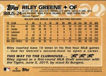 2023 Topps Update - 1988 Topps Baseball 35th Anniversary #88US-24 Riley Greene Back