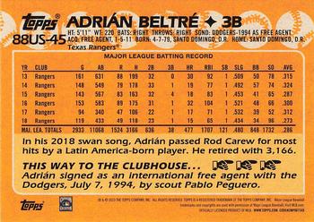 2023 Topps Update - 1988 Topps Baseball 35th Anniversary #88US-45 Adrián Beltré Back