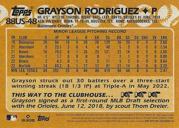 2023 Topps Update - 1988 Topps Baseball 35th Anniversary #88US-48 Grayson Rodriguez Back