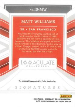 2023 Panini Immaculate Collection - Immaculate Signatures #IS-MW Matt Williams Back
