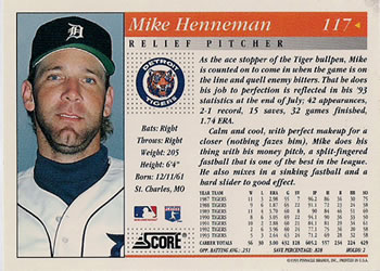 1994 Score #117 Mike Henneman Back