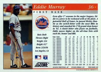1994 Score #36 Eddie Murray Back