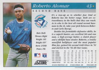 1994 Score #43 Roberto Alomar Back