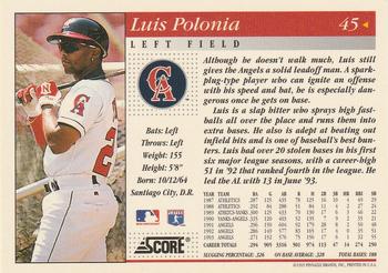 1994 Score #45 Luis Polonia Back