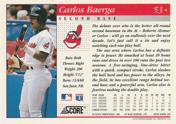 1994 Score #53 Carlos Baerga Back