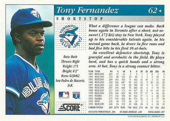 1994 Score #62 Tony Fernandez Back