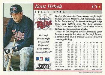 1994 Score #65 Kent Hrbek Back