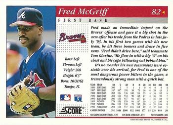 1994 Score #82 Fred McGriff Back