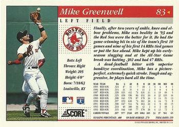1994 Score #83 Mike Greenwell Back