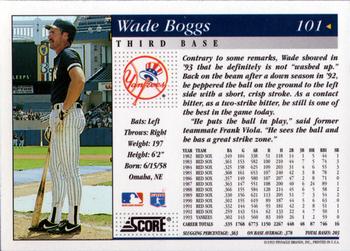 1994 Score #101 Wade Boggs Back