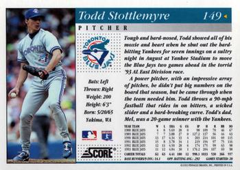 1994 Score #149 Todd Stottlemyre Back