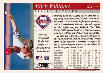 1994 Score #217 Mitch Williams Back