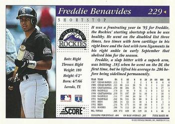 1994 Score #229 Freddie Benavides Back