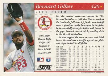 1994 Score #420 Bernard Gilkey Back