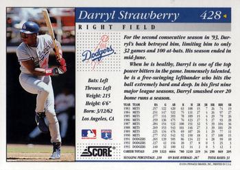 1994 Score #428 Darryl Strawberry Back