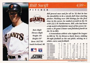 1994 Score #430 Bill Swift Back