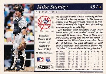 1994 Score #451 Mike Stanley Back