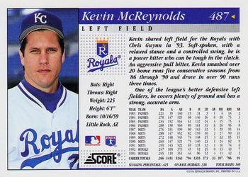 1994 Score #487 Kevin McReynolds Back