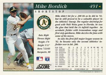 1994 Score #491 Mike Bordick Back