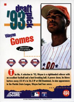 1994 Score #494 Wayne Gomes Back