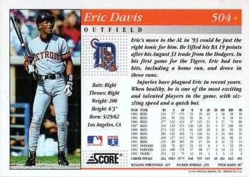1994 Score #504 Eric Davis Back