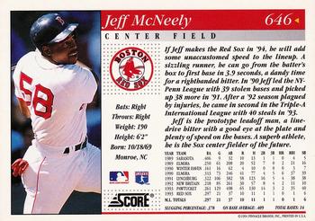 1994 Score #646 Jeff McNeely Back